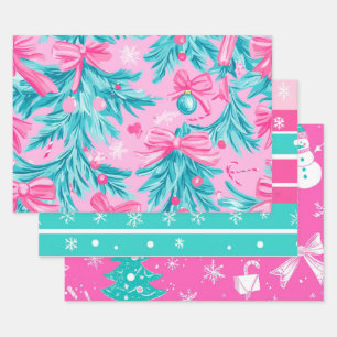 Pink and Mint Bright Christmas Wrapping Paper Sheet
