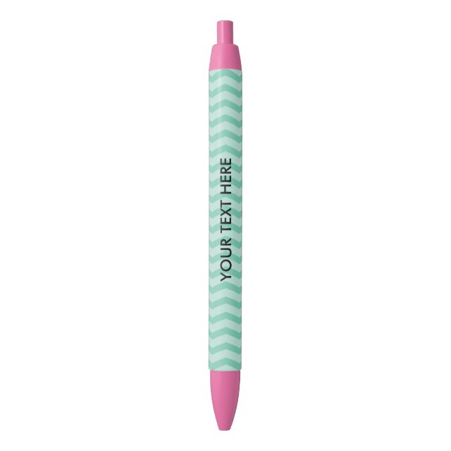 Pink and mint chevron pattern custom printed pens (Front Vertical)