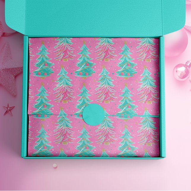 Pink and Mint Christmas Gift Trees Tissue Paper (Creator Uploaded)