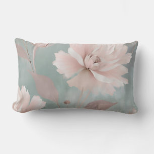 Pink and Mint Coastal Cottage Floral Lumbar Cushion