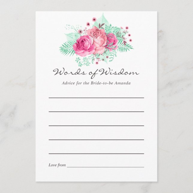 Pink and Mint Floral Bridal Advice Card (Front)