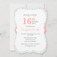 Pink and Mint Floral Pattern Birthday Party