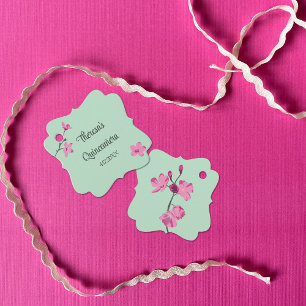 Pink and Mint Green Cherry Blossom Quinceanera Favour Tags