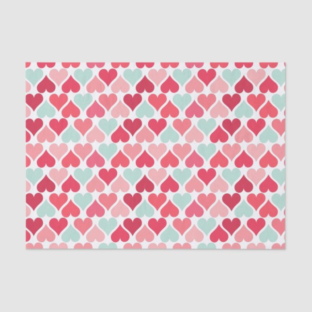 Pink and Mint Green Hearts Pattern Tissue Paper (Front)