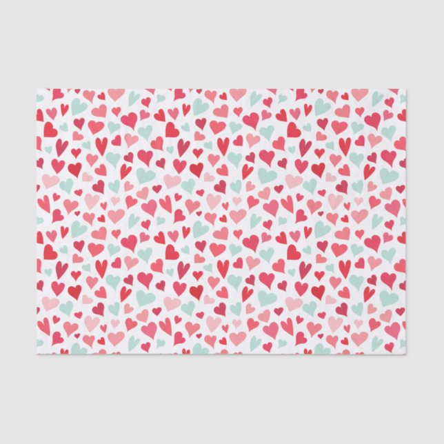 Pink and Mint Green Hearts Pattern Tissue Paper (Front)