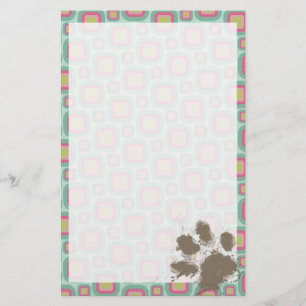 Pink and Mint Retro; Funny Pawprint Stationery