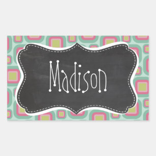 Pink and Mint Retro Pattern; Vintage Chalkboard Rectangular Sticker