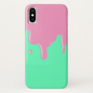 Pink and Mint Slime Dripping iPhone X Case