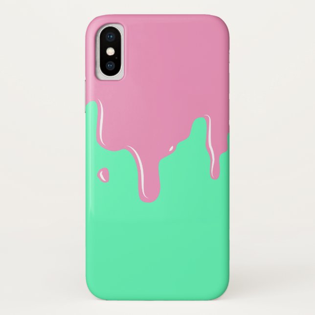 Pink and Mint Slime Dripping iPhone X Case (Back)