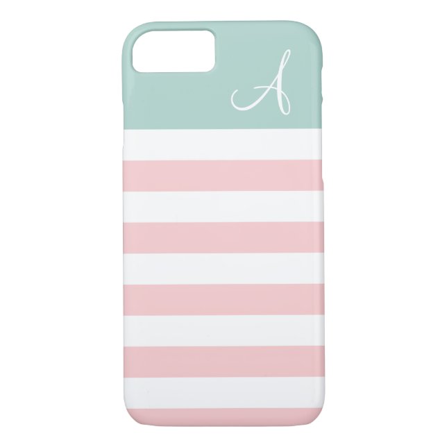 Pink and Mint Striped Monogram iPhone 7 Case (Back)