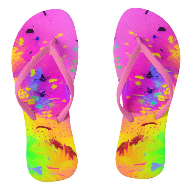 Pink And More Abstract Splash Paint Jandals (Footbed)
