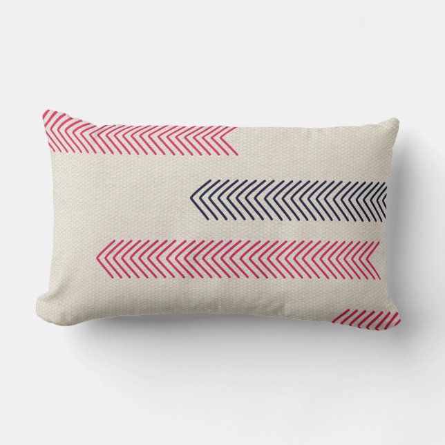 Pink and Navy Aztec Tribal Arrows Lumbar Cushion (Front)