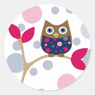 Pink and Navy Baby Owl Classic Round Sticker