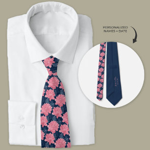 Pink and Navy Blue Dahlia Groomsmen Tie