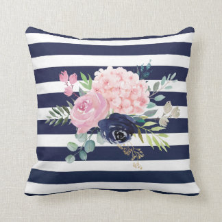 Pink and Navy blue floral Pillow