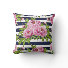 Pink and Navy blue floral Pillow