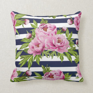 Pink and Navy blue floral Pillow