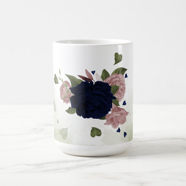 pink and navy blue flowers greenery  coffee mug (Center)