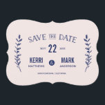 Pink and Navy Blue Laurels Save The Date Card<br><div class="desc">Announce your wedding day with this unique and modern save the date. Photo optional on back.</div>