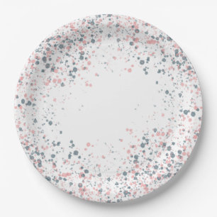 Pink and Navy Blue Splatter Paper Plate