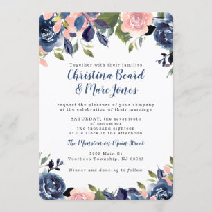 Pink and Navy Blue Wedding Invitations