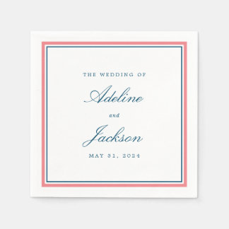 Pink and Navy Border Classic Traditional Wedding Napkin