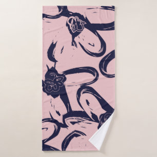 Pink and Navy Floral brush strokes seamless patter Bath Towel