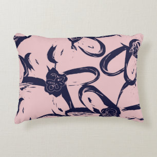 Pink and Navy Floral brush strokes seamless patter Decorative Cushion