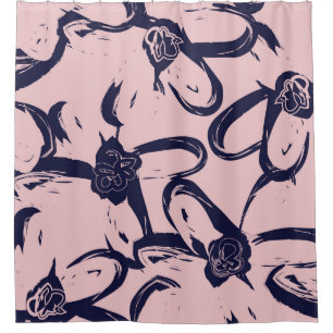 Pink and Navy Floral brush strokes seamless patter Shower Curtain