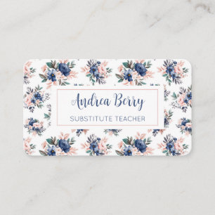 Pink and Navy Floral Business Card