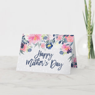 Pink and Navy Flowers Happy Mother's Day Card