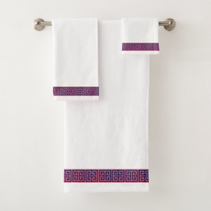 Pink and Navy Greek Key Border Bath Towel Set