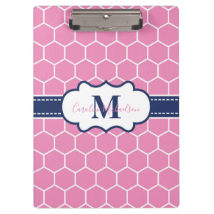 Pink and Navy Monogram Geometric Pattern  Clipboard
