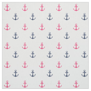 Pink and Navy Nautical Anchor Print Fabric