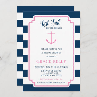 Pink and Navy Nautical Bridal Shower Invitation