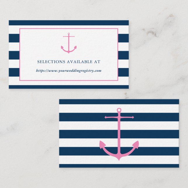 Pink and Navy Nautical Bridal Shower Registry Card (Front/Back)