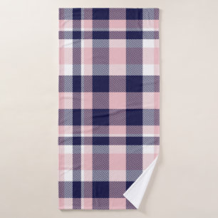 Pink and navy Plaid,  checkered,  tartan seamless  Bath Towel
