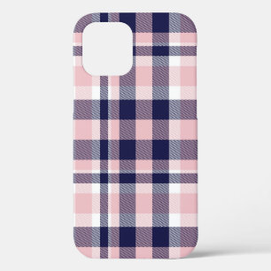Pink and navy Plaid,  chequered,  tartan seamless  iPhone 12 Case