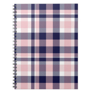 Pink and navy Plaid, chequered, tartan seamless Notebook