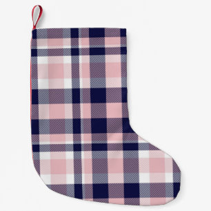 Pink and navy Plaid, chequered, tartan seamless Small Christmas Stocking