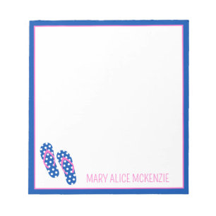 Pink and Navy Polka Dots Flips Flops Personalised Notepad