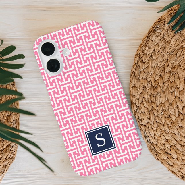 Pink and Navy Preppy Pattern Monogram Case-Mate iPhone Case (Creator Uploaded)