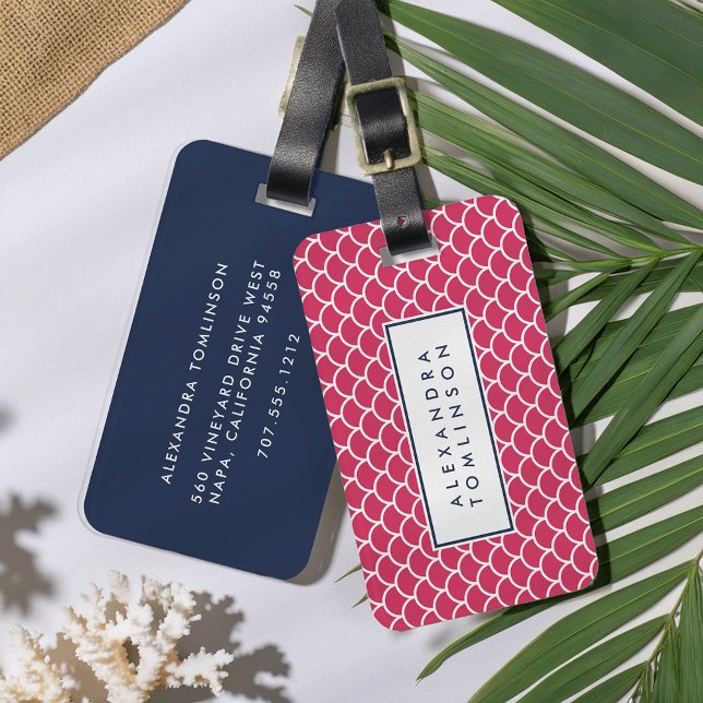 Pink and Navy Scallop Pattern Luggage Tag (Creator Uploaded)