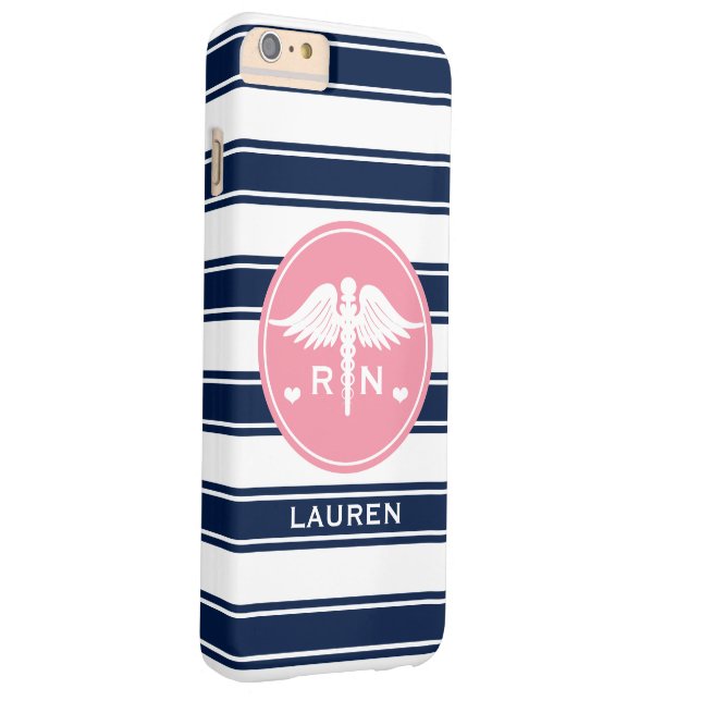 PINK AND NAVY STRIPE CADUCEUS NURSE RN Case-Mate iPhone CASE (Back/Right)