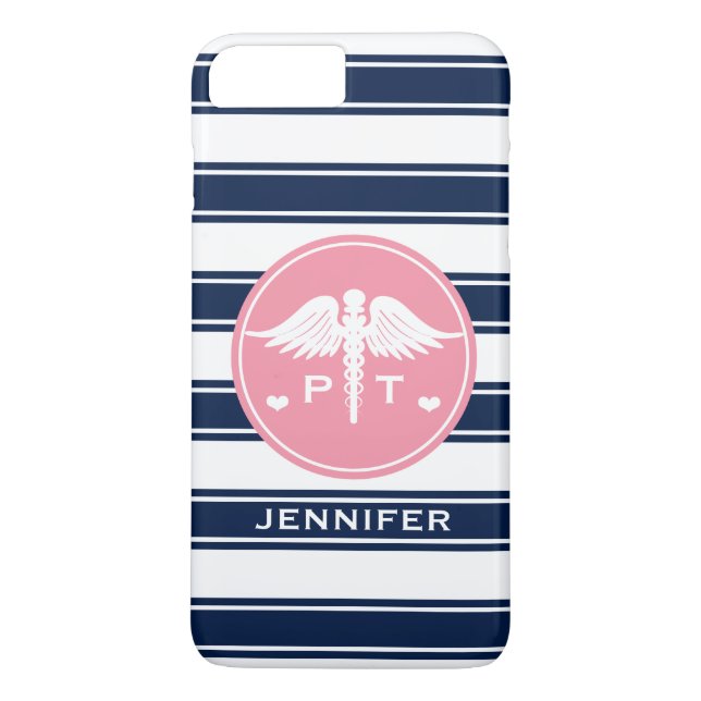 PINK AND NAVY STRIPE PHYSICAL THERAPY PT Case-Mate iPhone CASE (Back)