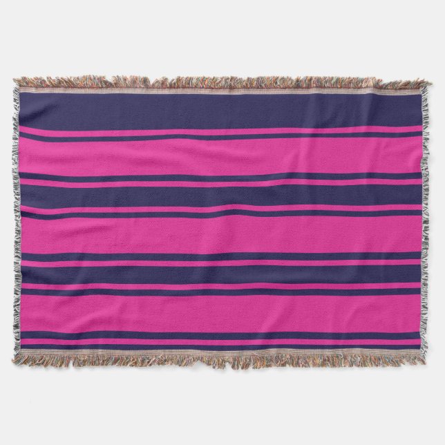 Pink and Navy Striped Throw Blanket (Front)