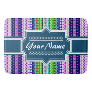 Pink and Navy Tribal Ikat Chevron Personalised Bath Mat