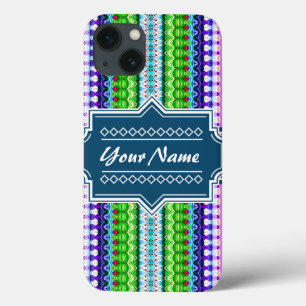Pink and Navy Tribal Ikat Chevron Personalised iPhone 13 Case