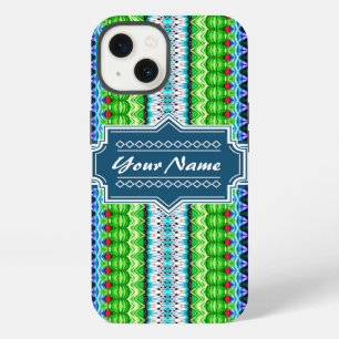 Pink and Navy Tribal Ikat Chevron Personalised iPhone 13 Case