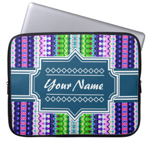 Pink and Navy Tribal Ikat Chevron Personalised Laptop Sleeve
